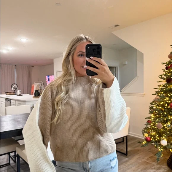 Chic Tan and Cream Women's Turtleneck Sweater - Picture 11 of 12